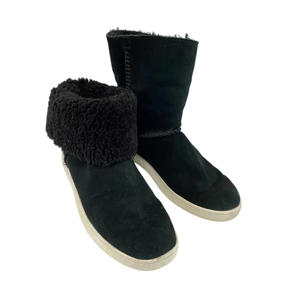 UGG 1094811 Mid Calf Boots Womens 10 Black Suede Faux Fur Lined Sneaker Sole